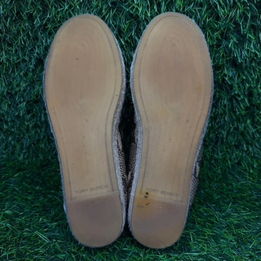 Tory Burch Slip On Women 7M Ines‎ Espadrille Tan Snakeskin Leather Platform